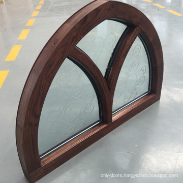 Customized Specialty Shapes Design Arc Top Oak Wood Window Frame with Carved Glass